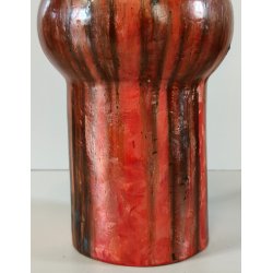 VASO a TROMBA Ceramica Fat Lava ROSSO NERO epoca '900 marchio T Old Ceramic Vase