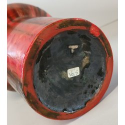 VASO a TROMBA Ceramica Fat Lava ROSSO NERO epoca '900 marchio T Old Ceramic Vase
