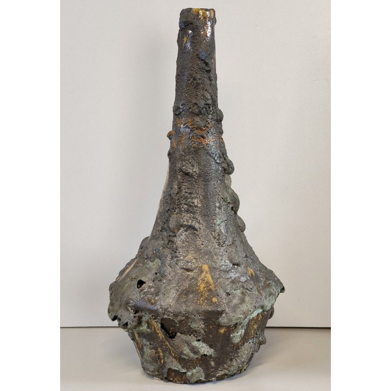VASO SCULTURA BRUTALISTA Ceramica Fat Lava GIALLO epoca '900 Old Ceramic Vase
