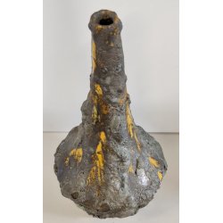 VASO SCULTURA BRUTALISTA Ceramica Fat Lava GIALLO epoca '900 Old Ceramic Vase