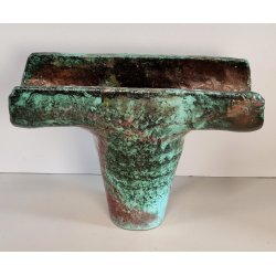 VASO a T BRUTALISTA Ceramica Raku EPOCA 900 Smalto Effetto Metallo VERDE RAME