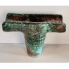 VASO a T BRUTALISTA Ceramica Raku EPOCA 900 Smalto Effetto Metallo VERDE RAME