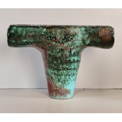 VASO a T BRUTALISTA Ceramica Raku EPOCA 900 Smalto Effetto Metallo VERDE RAME