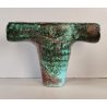 VASO a T BRUTALISTA Ceramica Raku EPOCA 900 Smalto Effetto Metallo VERDE RAME