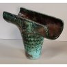 VASO a T BRUTALISTA Ceramica Raku EPOCA 900 Smalto Effetto Metallo VERDE RAME