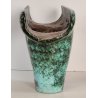VASO a T BRUTALISTA Ceramica Raku EPOCA 900 Smalto Effetto Metallo VERDE RAME