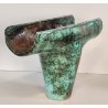 VASO a T BRUTALISTA Ceramica Raku EPOCA 900 Smalto Effetto Metallo VERDE RAME