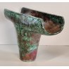 VASO a T BRUTALISTA Ceramica Raku EPOCA 900 Smalto Effetto Metallo VERDE RAME