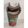 VASO a T BRUTALISTA Ceramica Raku EPOCA 900 Smalto Effetto Metallo VERDE RAME