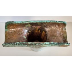 VASO a T BRUTALISTA Ceramica Raku EPOCA 900 Smalto Effetto Metallo VERDE RAME