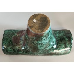 VASO a T BRUTALISTA Ceramica Raku EPOCA 900 Smalto Effetto Metallo VERDE RAME