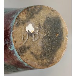 VASO a T BRUTALISTA Ceramica Raku EPOCA 900 Smalto Effetto Metallo VERDE RAME