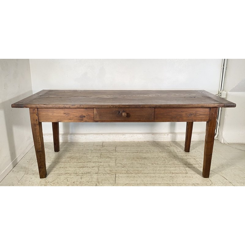 ANTICO TAVOLO PRANZO RETTANGOLARE LEGNO CASTAGNO 1 CASSETTO TABLE SALA 1800