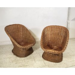 COPPIA POLTRONA VINTAGE RATTAN DESIGN MIDCENTURY BAMBU ESTERNO MIDOLLINO