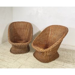 COPPIA POLTRONA VINTAGE RATTAN DESIGN MIDCENTURY BAMBU ESTERNO MIDOLLINO