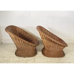 COPPIA POLTRONA VINTAGE RATTAN DESIGN MIDCENTURY BAMBU ESTERNO MIDOLLINO