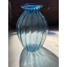 VASO VETRO Murano STILE Vittorio Zecchin AZZURRO COSTOLATO BOCCA ONDULATA 27cm/h