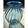 VASO VETRO Murano STILE Vittorio Zecchin AZZURRO COSTOLATO BOCCA ONDULATA 27cm/h