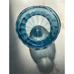 VASO VETRO Murano STILE Vittorio Zecchin AZZURRO COSTOLATO BOCCA ONDULATA 27cm/h