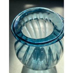 VASO VETRO Murano STILE Vittorio Zecchin AZZURRO COSTOLATO BOCCA ONDULATA 27cm/h