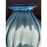 VASO VETRO Murano STILE Vittorio Zecchin AZZURRO COSTOLATO BOCCA ONDULATA 27cm/h