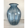 VASO VETRO Murano STILE Vittorio Zecchin AZZURRO COSTOLATO BOCCA ONDULATA 27cm/h