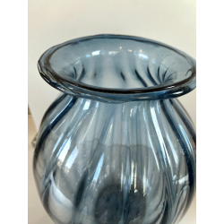 VASO VETRO Murano STILE Vittorio Zecchin AZZURRO COSTOLATO BOCCA ONDULATA 27cm/h