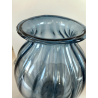 VASO VETRO Murano STILE Vittorio Zecchin AZZURRO COSTOLATO BOCCA ONDULATA 27cm/h