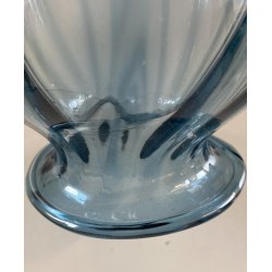 VASO VETRO Murano STILE Vittorio Zecchin AZZURRO COSTOLATO BOCCA ONDULATA 27cm/h