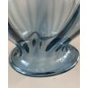 VASO VETRO Murano STILE Vittorio Zecchin AZZURRO COSTOLATO BOCCA ONDULATA 27cm/h