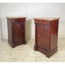 ANTICA COPPIA COMODINO IMPERO LEGNO NOCE MARMO 1800 EPOCA COMODINI NAPOLEONE III