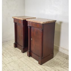 ANTICA COPPIA COMODINO IMPERO LEGNO NOCE MARMO 1800 EPOCA COMODINI NAPOLEONE III