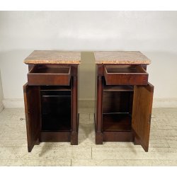 ANTICA COPPIA COMODINO IMPERO LEGNO NOCE MARMO 1800 EPOCA COMODINI NAPOLEONE III