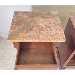 ANTICA COPPIA COMODINO IMPERO LEGNO NOCE MARMO 1800 EPOCA COMODINI NAPOLEONE III