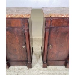 ANTICA COPPIA COMODINO IMPERO LEGNO NOCE MARMO 1800 EPOCA COMODINI NAPOLEONE III