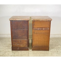 ANTICA COPPIA COMODINO IMPERO LEGNO NOCE MARMO 1800 EPOCA COMODINI NAPOLEONE III