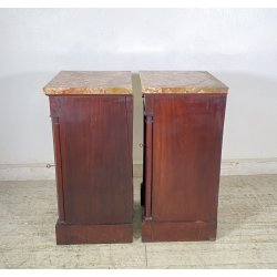 ANTICA COPPIA COMODINO IMPERO LEGNO NOCE MARMO 1800 EPOCA COMODINI NAPOLEONE III