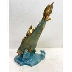 FIGURA CERAMICA SIRENA con PESCE 111 V.B.C.M. SMALTO POLICROMO COLAGGIO ART DECò