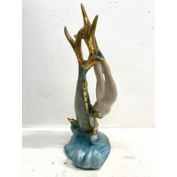 FIGURA CERAMICA SIRENA con PESCE 111 V.B.C.M. SMALTO POLICROMO COLAGGIO ART DECò