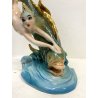 FIGURA CERAMICA SIRENA con PESCE 111 V.B.C.M. SMALTO POLICROMO COLAGGIO ART DECò