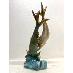 FIGURA CERAMICA SIRENA con PESCE 111 V.B.C.M. SMALTO POLICROMO COLAGGIO ART DECò