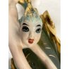 FIGURA CERAMICA SIRENA con PESCE 111 V.B.C.M. SMALTO POLICROMO COLAGGIO ART DECò