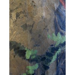 ANTICO DIPINTO OLIO TELA "AC" NATURA MORTA CACCIAGIONE FAGIANO LEPRE ALLORO '900