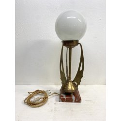 LAMPADA TAVOLO ABATJOUR ART DECò METALLO DORATO VETRO OPALINO BASE MARMO 57 cm/h