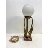 LAMPADA TAVOLO ABATJOUR ART DECò METALLO DORATO VETRO OPALINO BASE MARMO 57 cm/h