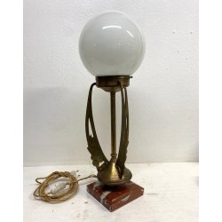 LAMPADA TAVOLO ABATJOUR ART DECò METALLO DORATO VETRO OPALINO BASE MARMO 57 cm/h