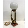 LAMPADA TAVOLO ABATJOUR ART DECò METALLO DORATO VETRO OPALINO BASE MARMO 57 cm/h