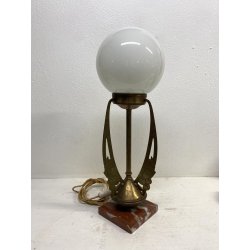 LAMPADA TAVOLO ABATJOUR ART DECò METALLO DORATO VETRO OPALINO BASE MARMO 57 cm/h