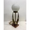 LAMPADA TAVOLO ABATJOUR ART DECò METALLO DORATO VETRO OPALINO BASE MARMO 57 cm/h