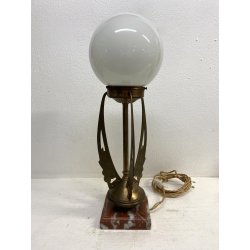 LAMPADA TAVOLO ABATJOUR ART DECò METALLO DORATO VETRO OPALINO BASE MARMO 57 cm/h